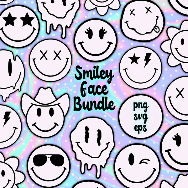 Smiley Face SVG Bundle, smiley face SVG, sourire SVG, svg trippant, svg bundle, fichiers pour cricut, fichiers png, fichiers coupés l