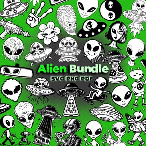 Paquete SVG de extraterrestres, SVG de extraterrestres, SVG de ovnis, SVG extraterrestres, paquete SVG, PNG, archivos de corte de Cricut, 46 diseños, sublimación, Cricut, silueta