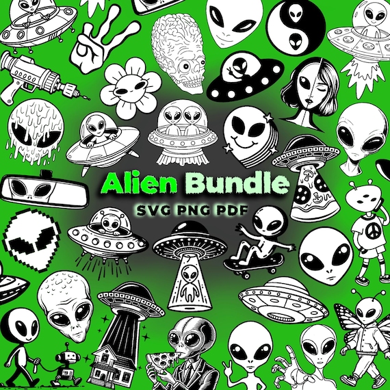Alien SVG Bundle, alien svg, ufo svg, extraterrestrial svg, SVG bundle, png, cricut cut files, 46 designs, sublimation, cricut, silhouette