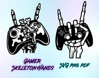 Mani scheletro giocatore SVG, png, scheletro png, videogioco svg, gioco svg, giocatore SVG, controller di gioco svg, file cricut, file digitali