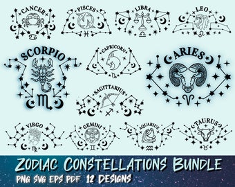 Zodiac constellation SVG  Bundle, zodiac svg, horoscope svg, astrology svg, stars svg, galaxy svg, celestial svg, files for cricut