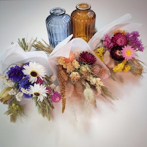 Mini Dried Flower Posies | With Or Without Vase |  British Grown | Floral Long Lasting Gift