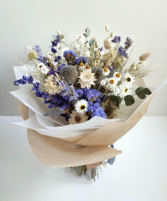 Azure Blue Dried Flower Bouquet Or Posy | Gift Bouquets | British Grown
