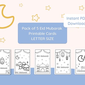 Cartões Eid Mubarak para impressão | Ramadã | Atividade infantil | Muçulmano | Eid Al Fitr | Tamanho da carta | Download Digital Instantâneo