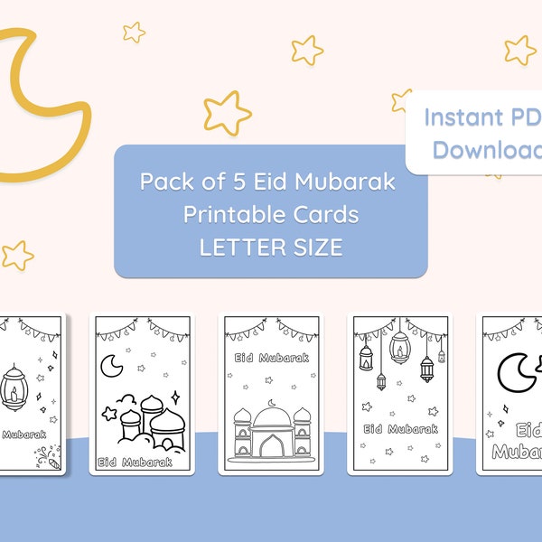 Cartes Eid Mubarak imprimables | ramadan | Activité enfants | Musulman | Aïd Al Fitr | Format lettre | Téléchargement numérique instantané