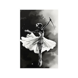 Black and White Ballerina Poster | Elegant Dance Sword Art | Modern Matte Wall Decor | Monochrome Ballet Print | Gift for Dancers