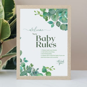 New Baby Rules for Visitors - Hospital Door Sign for Newborn - Rules for Visiting New Baby Printable - Green Foliage Gender Neutral