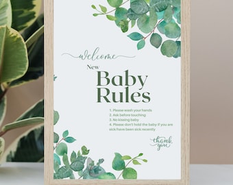 New Baby Rules for Visitors - Hospital Door Sign for Newborn - Rules for Visiting New Baby Printable - Green Foliage Gender Neutral