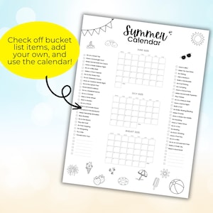 2025 Summer Bucket List Calendar for Kids - Summer Bucket List Printable, Printable Summer Checklist (PRINTER FRIENDLY - Black & White)