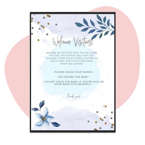 New Baby Rules for Visitors - Hospital Door Sign for Newborn - Rules for Visiting New Baby Printable - Pretty Blue and Purple Watercolor