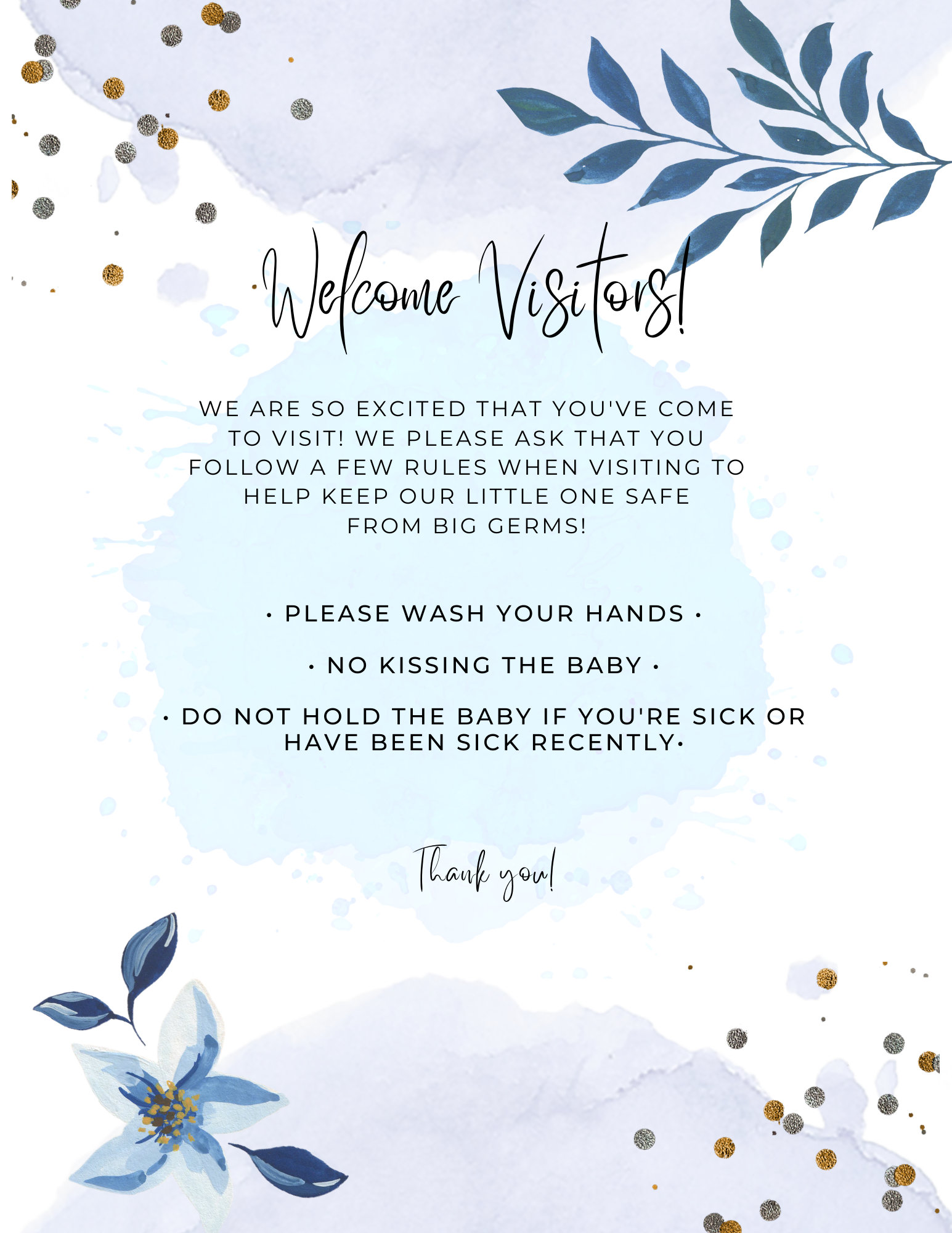 New Baby Rules for Visitors Hospital Door Sign for Newborn Rules for