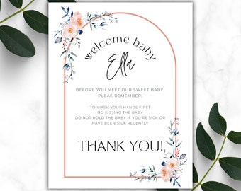 New Baby Rules for Visitors (EDITABLE!) - Hospital Door Sign for Newborn - Rules for Visiting New Baby Printable/Pretty Pink Floral Flowers