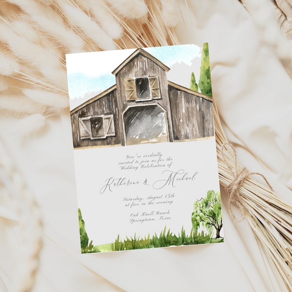 Country Barn Rustic Farmhouse Wedding Invitation, Instant Download Wedding Invite, Printable Wedding Invitation, Rustic Wedding Style Invite