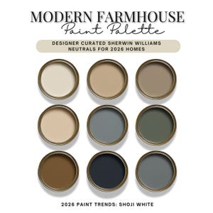 Modern Farmhouse Paint Palette • Sherwin Williams Neutral Whole House Colors • 2026 Paint Trends • Designer Interior Home Color Scheme