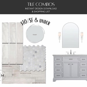 Tablero de ideas de diseño de interiores prediseñado, azulejos, ideas para el baño, diseño virtual, diseño de baños, remodelación, servicio de diseño en línea, decorador