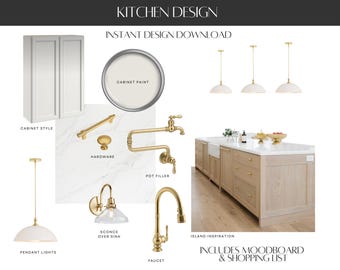 Premade Kitchen Mood Board, Shopping List, Virtual Interior Design, Online Designer, Home Decor, Digital, Online Decorator, Design Board