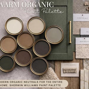 Paleta de pinturas Sherwin Williams / Colores neutros para toda la casa / Esquema de colores orgánicos cálidos / Guía de pintura para diseño de interiores / Colores neutros modernos