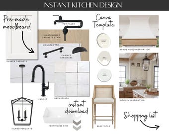 Premade Farmhouse Kitchen Mood Board, Editable Canva Template, Shopping List, Virtual Interior Design, Home Decor, Ready Made Design