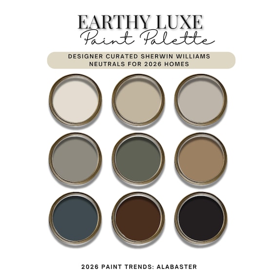Earthy Luxe Whole Home Paint Palette | Sherwin Williams Neutrals 2026 | Designer Curated Color Scheme | Interior Design Guide | Paint Color