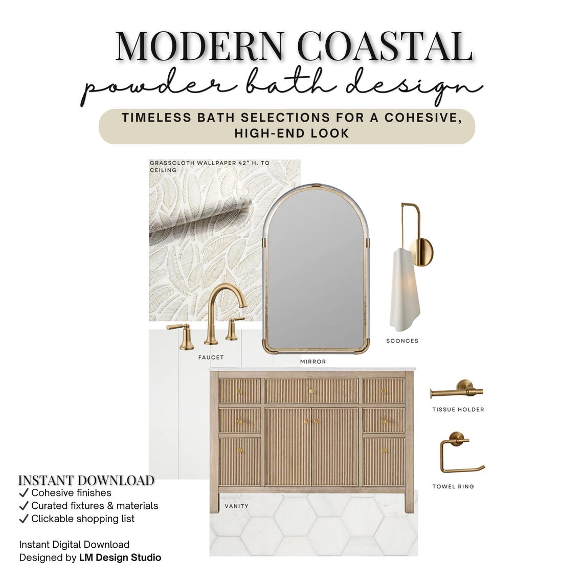 Modern Coastal Powder Bathroom Design | Powder Room Moodboard ...