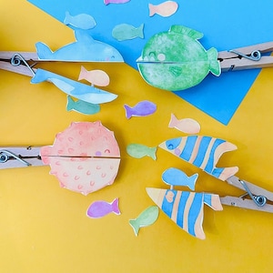 Fish Clothespin Craft, Fish Printable, Ocean Craft, Ocean Printable, Kids Printable, Kids Craft, Fish Craft, Clothespin Craft, Shark Craft