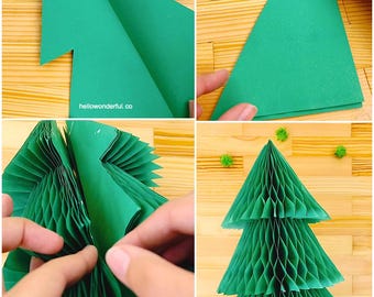 Plantilla de árbol de papel con forma de panal, manualidad navideña, plantilla descargable