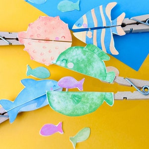 Fish Clothespin Craft, Fish Printable, Ocean Craft, Ocean Printable, Kids Printable, Kids Craft, Fish Craft, Clothespin Craft, Shark Craft