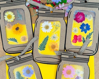 Tarros de flores prensadas, Marcadores, Artesanía de flores prensadas, Imprimible para niños, Manualidad para niños, Arte para niños