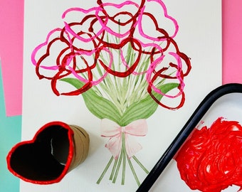 Arte del corazón de flores, artesanía de San Valentín, San Valentín preescolar, tarjeta de San Valentín, tarjeta de San Valentín para niños, favor de San Valentín, San Valentín imprimible