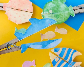 Fish Clothespin Craft, Fish Printable, Ocean Craft, Ocean Printable, Kids Printable, Kids Craft, Fish Craft, Clothespin Craft, Shark Craft