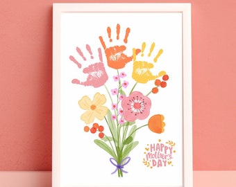 Fête des mères fleur Handprint Art, cadeau de la fête des mères, fête des mères imprimable, artisanat de la fête des mères, carte de fête des mères, empreinte de la main Art