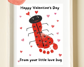 Ladybug Footprint Art, Valentine Handprint, Valentine's Day Gift (Digital Download)