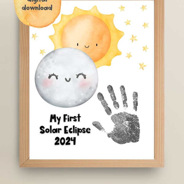 Solar Eclipse 2024 Handprint Art, Sun and Moon Handprint Art, Solar Eclipse Printable, Solar Eclipse Craft, Handprint Craft
