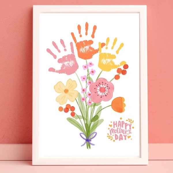 Mother's Day Flower Handprint Art, Mother's Day Gift, Mother's Day Printable, Mother's Day Craft, Mother's Day Card, Handprint Art