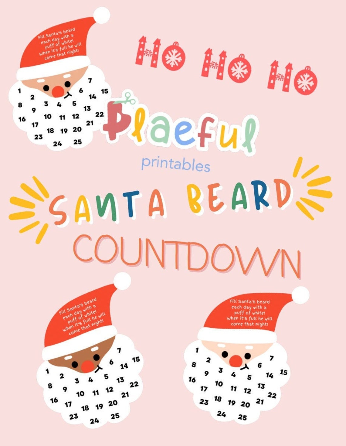 Santa Beard Countdown Santa Printable Santa Art Print - Etsy