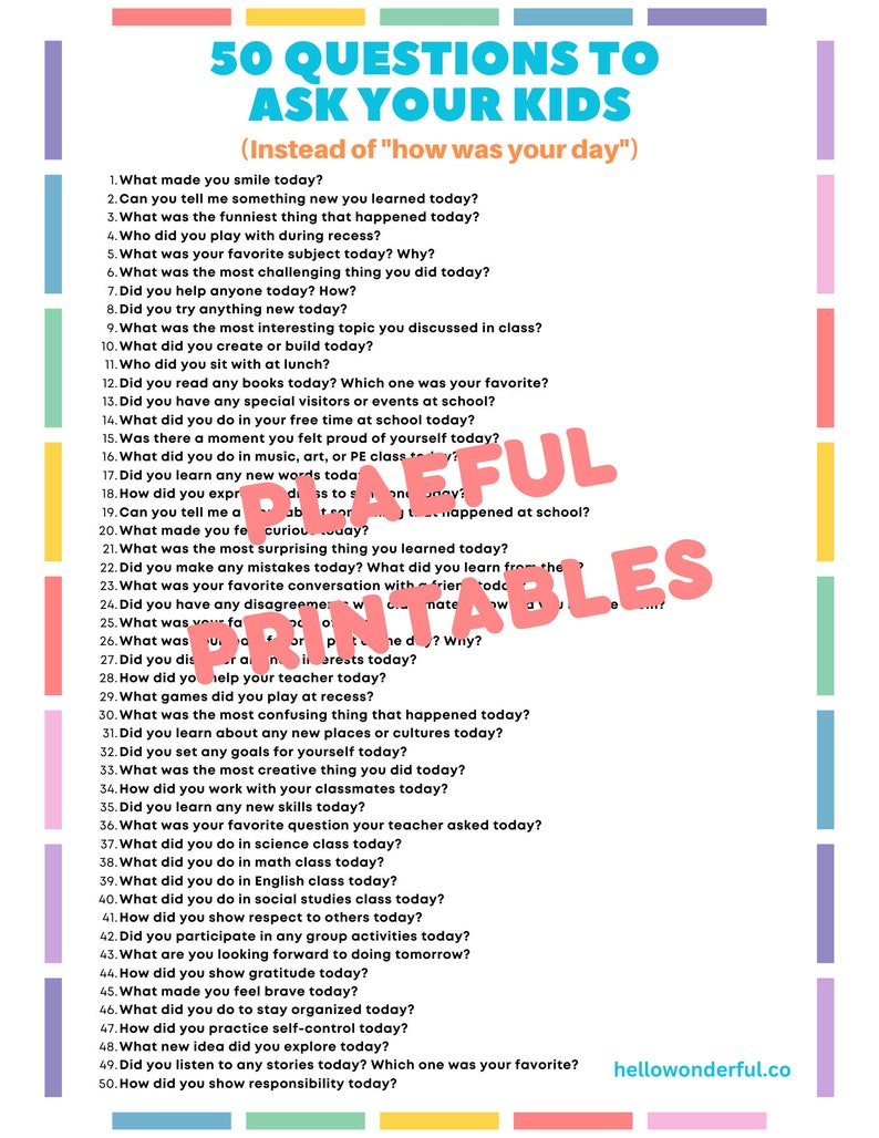 105 Questions to Ask Kids Printable: Playroom Learning (digital ...