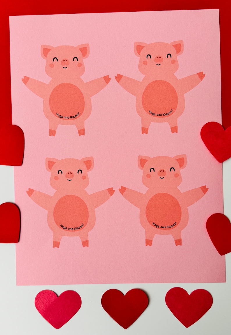 Pig Valentine Card Printable: Hogs and Kisses Favor (digital Download ...