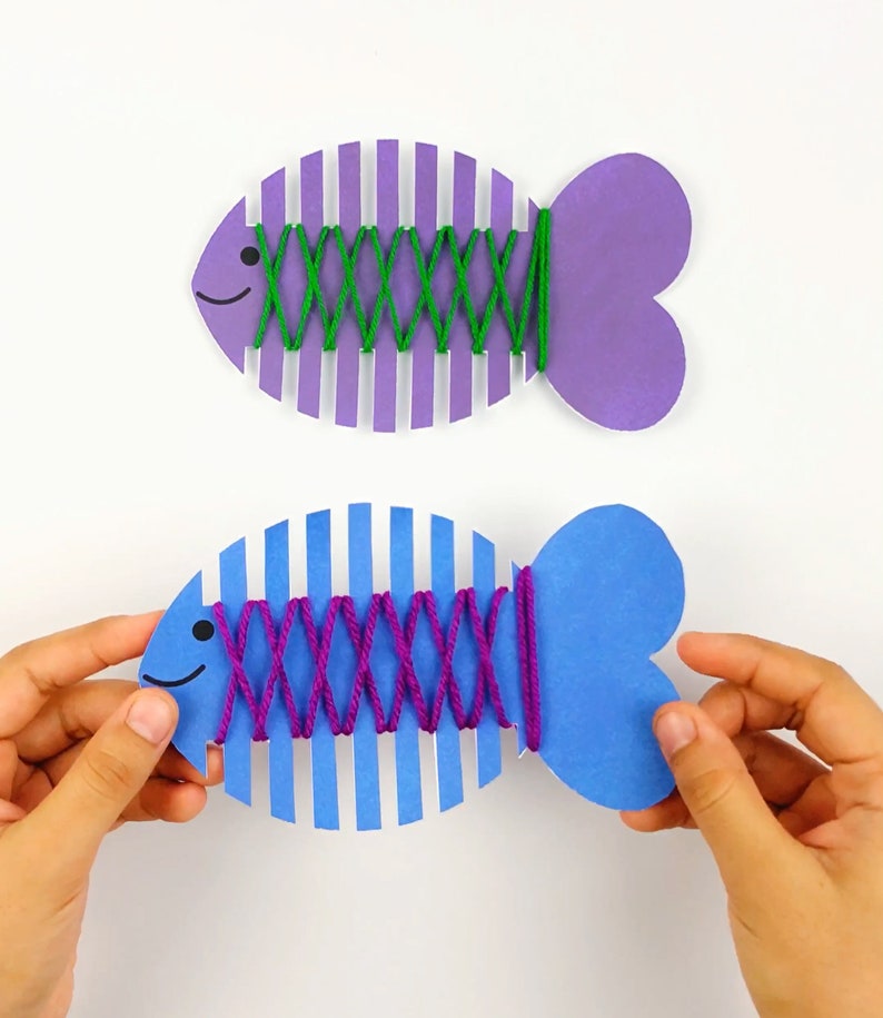 Threading Fish Fish Threading Activity: Color Learning Fine Motor Skills (digital ...