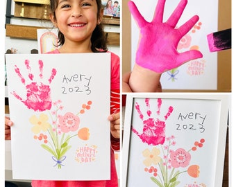 Mother's Day Flower Handprint Art, Mother's Day Gift, Mother's Day Printable, Mother's Day Craft, Mother's Day Card, Handprint Art