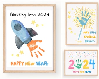 2024 New Years Handprint Art Preschool New Year Art, New Years Preschool Craft, New Years Craft For Kids, New Years Toddler Craft