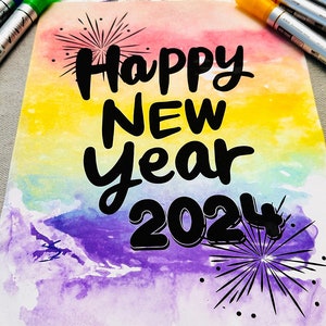 Artisanat du Nouvel An 2024, Art du Nouvel An pour les enfants, Art du marqueur en aluminium du Nouvel An, Imprimable du Nouvel An, Art du Nouvel An Téléchargement du Nouvel An