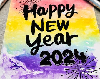 2024 New Year Craft, New Year Art For Kids, New Year Foil Marker Art, New Year printable, New Year Art New Year Download