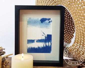 Cyanotype poster "Estuary sunset" - Unique handmade print, limited and numbered - Format A5