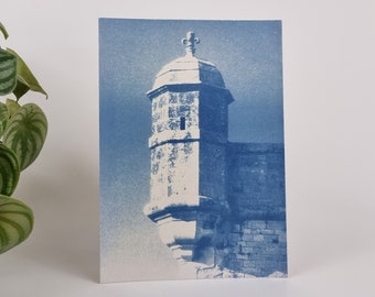 Cyanotype poster "Citadel tower" - Unique handcrafted print, limited and numbered - Format A5