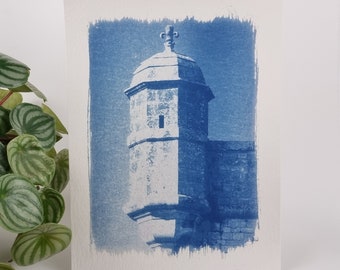 Cyanotype poster "Citadel tower" - Unique handcrafted print, limited and numbered - Format A4
