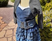 Victorian Steam Punk Western Costume Repurposed Jeans 4 piece set Bolero Jacket Pocket Belt Corset Skirt Women sz 14 16