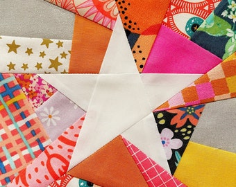 Scrappy Star Paper Piecing Quilt Block-Muster: Modernes FPP Nähen (Mehrere Größen) (PDF Download)