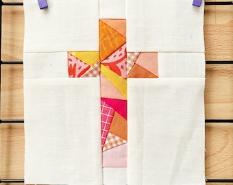 Stained Glass Cross FPP Paper Piecing Quilt Block Pattern (PDF Download) – Modern Foundation