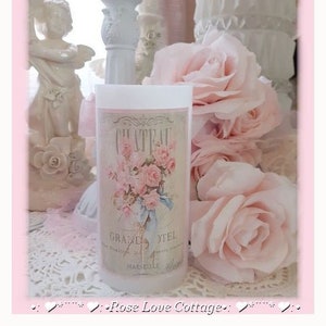 Shabby Chic Pink Rose White LED Pillar Candle Decoupage French Chateau cottage Decor French Country