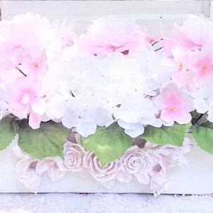 Pretty Pink Rose and White Flowerbox Floral Arrangement Shabby Cottage Hydrangea Ranunculus Home Decor or Wedding Cottagecore Farmhouse